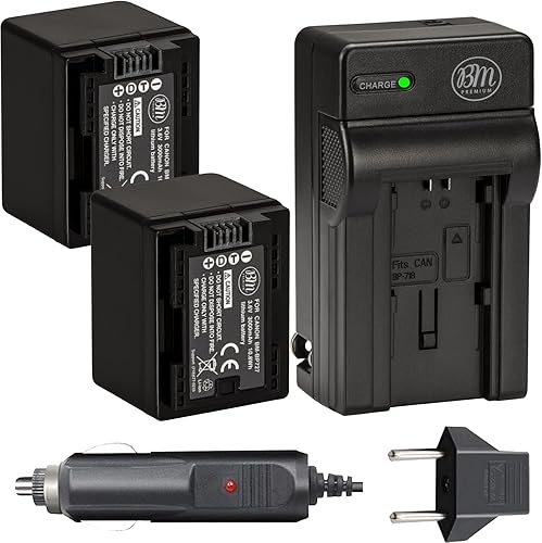 BM Premium 2 baterías y cargador BP-727 para Canon Vixia HFR80, HFR82, HFR800, HFR70, HFR72, HFR700, HFM500, HFR30, HFR32, HFR300, HFR40, HFR42,