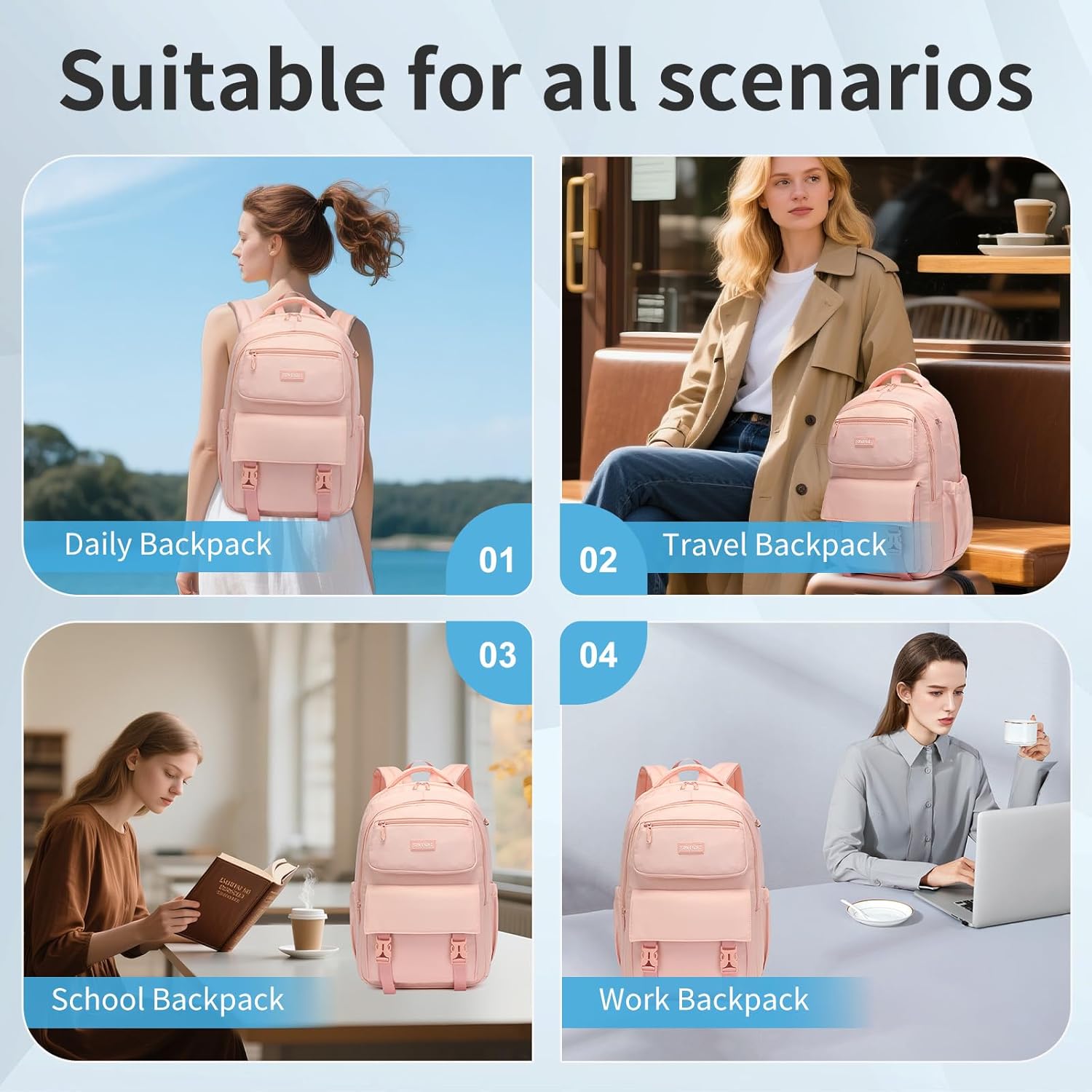 SUN EIGHT 35L Large Capacity School Backpack for Teen Girls Lightweight Bookbags Elementary Middle School Laptop Bags Women Travel Daypacks(Pink) - Image 8