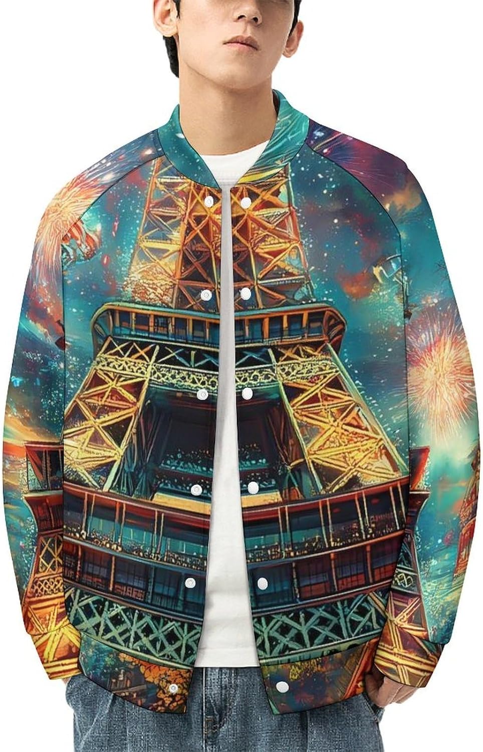 Paris Eiffel Tower (6) Men's Graphic Baseball Jacket Vintage Long Sleeve Bomber Casual Streetwear Coats
