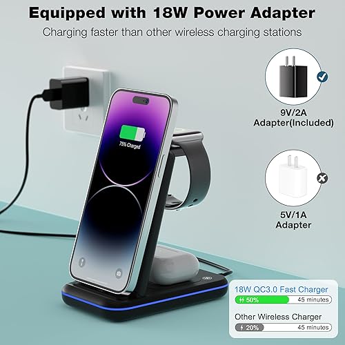 Miniatura 6 de Soporte de cargador inalámbrico 3 en 1, estación de carga inalámbrica plegable para iPhone 14 13 12 11 Pro MaxProPlusMiniXXRXS MaxXS8SE, para iWatch