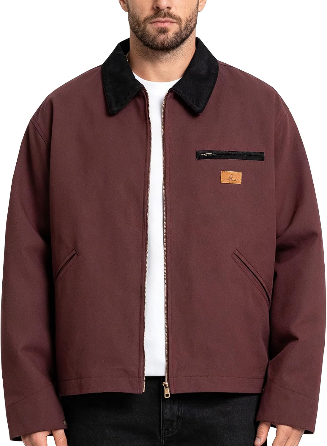 Men's Detroit Jacket Vintage Windbreaker Relaxed Fit Zip Front Classic Utility Coat