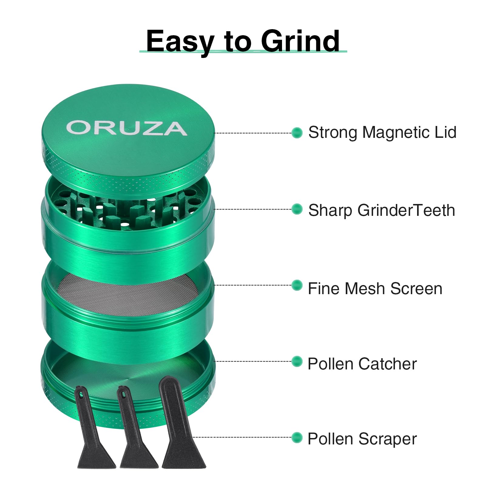Herb Grinder, Spice Grinder with Pollen Catcher and Magnetic Top, Portable Grinder for Dry Herb and Spice Green (50 mm) - Image 3