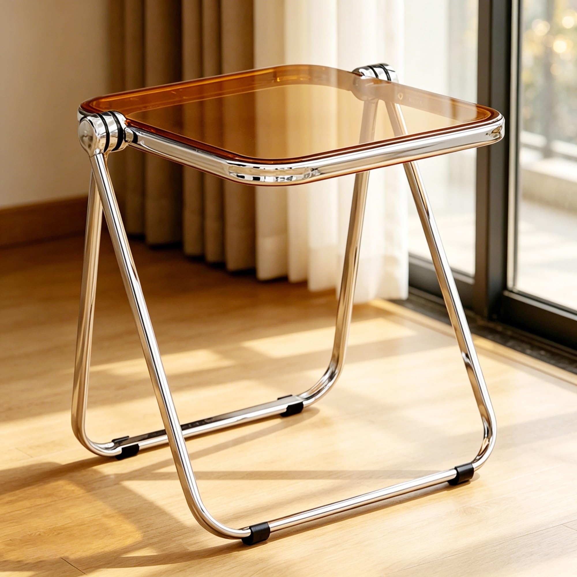 Klapptisch transparentes Acryl Beistelltisch Kleiner Computertisch Picknicktische for Zuhause, Büro, kleine Räume,zusammenklappbar, Keine Montage erforderlich(Brown)