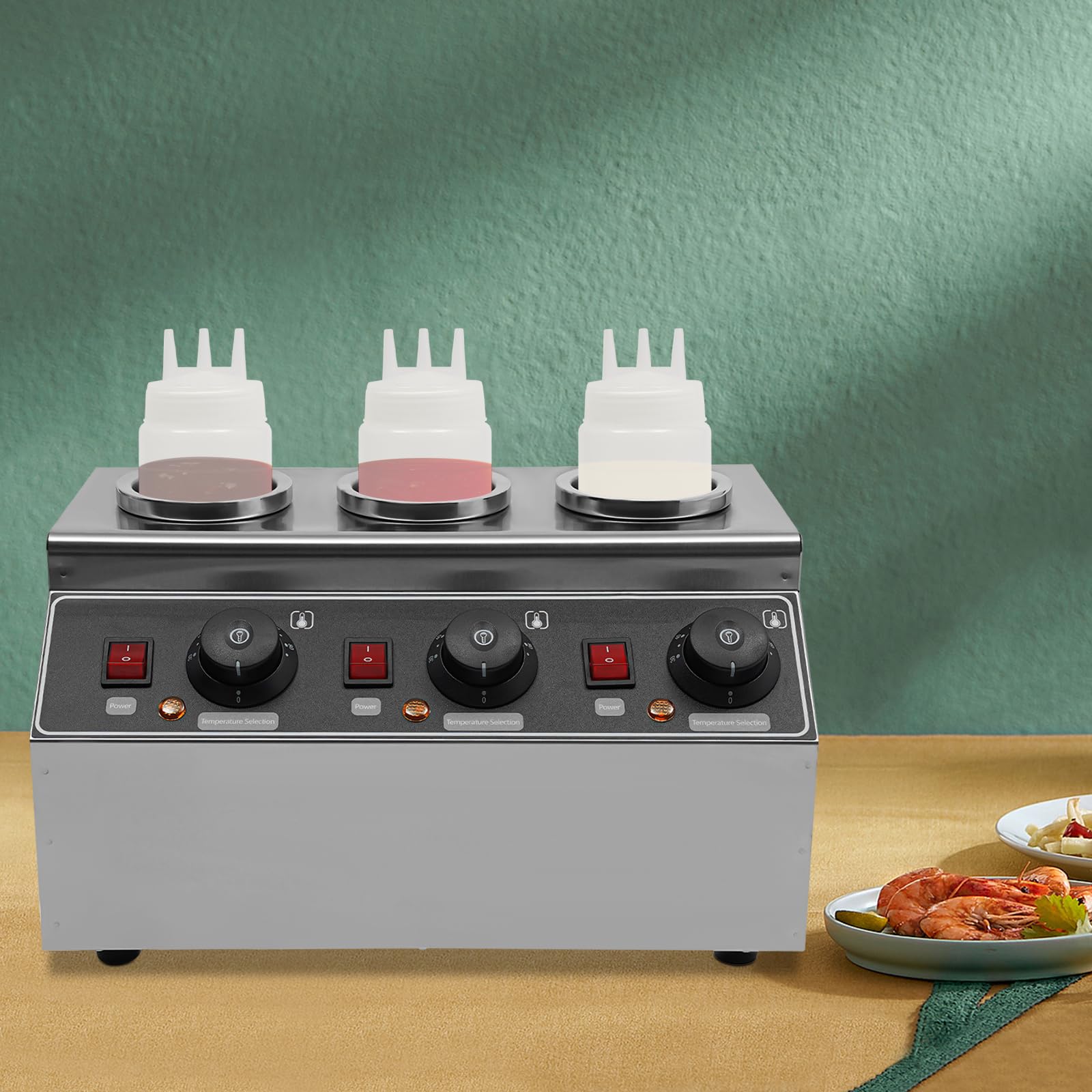 240w Chauffe-sauce électrique alimentaire 3 casseroles thermostat de sauce chaude humide en acier inoxydable 30℃ - 85℃ distributeur fonte fromage au chocolat machine conservation chaleur confiture