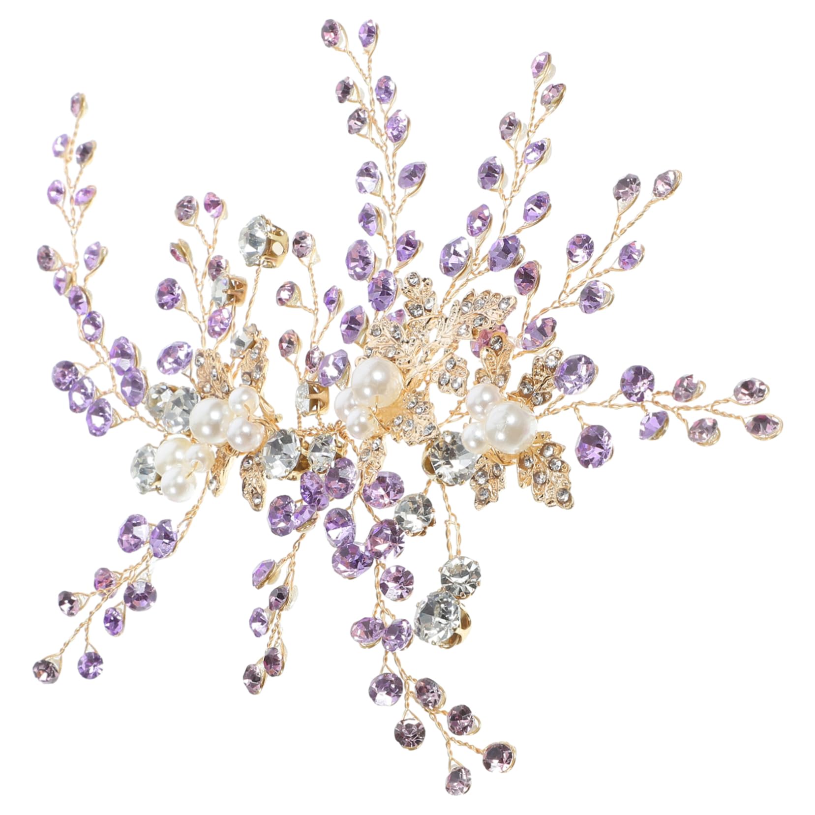 VALICLUD 3 Piezas venda tocado de hoja de tocado de diamantes de imitación de novia manual Cabello recogido accesorios diadema De las mujeres sombrerería aleación Púrpura
