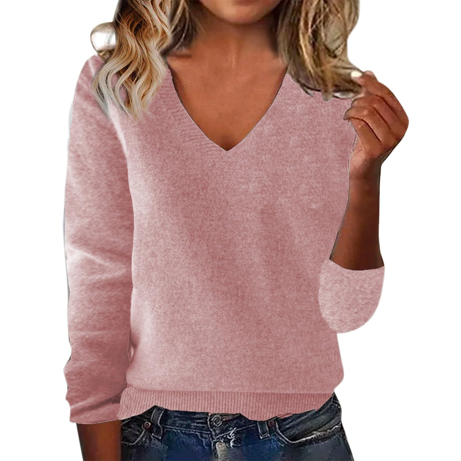 Warm Sweaters for Women Cashmere Cozy Soft V Neck Pullover Casual Loose Fit Long Sleeve Wool Sweater 2025