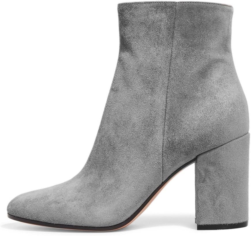 FSJ Women Almond Toe Chunky Block High Heel Handmade Ankle Booties Elegant Ladies Casual Dress Daily Boots Size 4-15 US