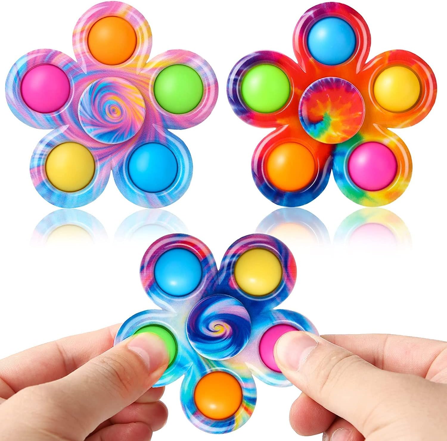 Fidget Spinners Toys 3 Pack for Kids Goodie Bag Stuffers, Tie Dyed Fidget Spinner Relief Anxiety ADHD Sensory Toys, Classroom Prizes Stocking Stuffers Birthday Party Favors for Kids