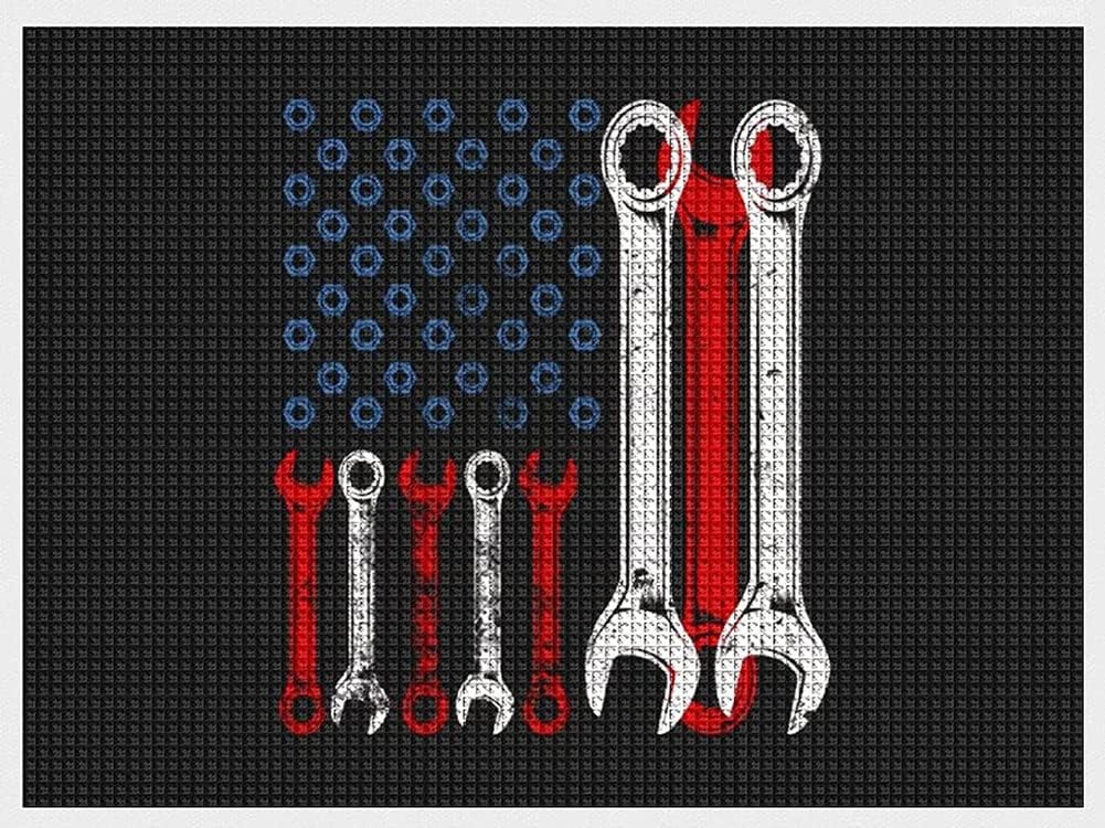 Mechanic USA Flag DIY 5D Diamond Painting Drawing Pictures by Number Kits, Cross Stitch Crystal Rhinestone Embroidery Paintings Pictures Arts Craft for Home Wall Decor 12x16 Inch