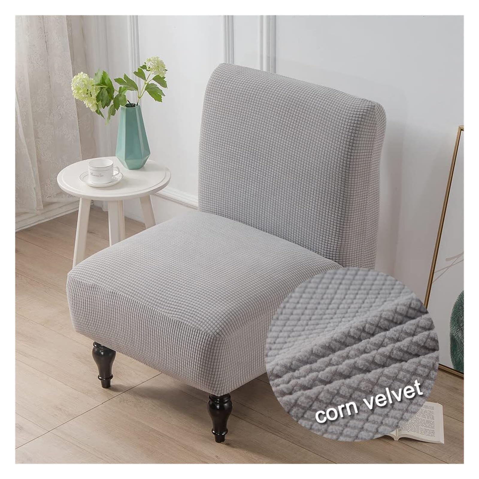 WJHDWYD Stretch Armless Chair Covers, 1 Seater Jacquard Armless Accent Armchair Cover Elastic Furniture Protector Removable Washable for Living Room Bedroom Hotel(Gris Clair)