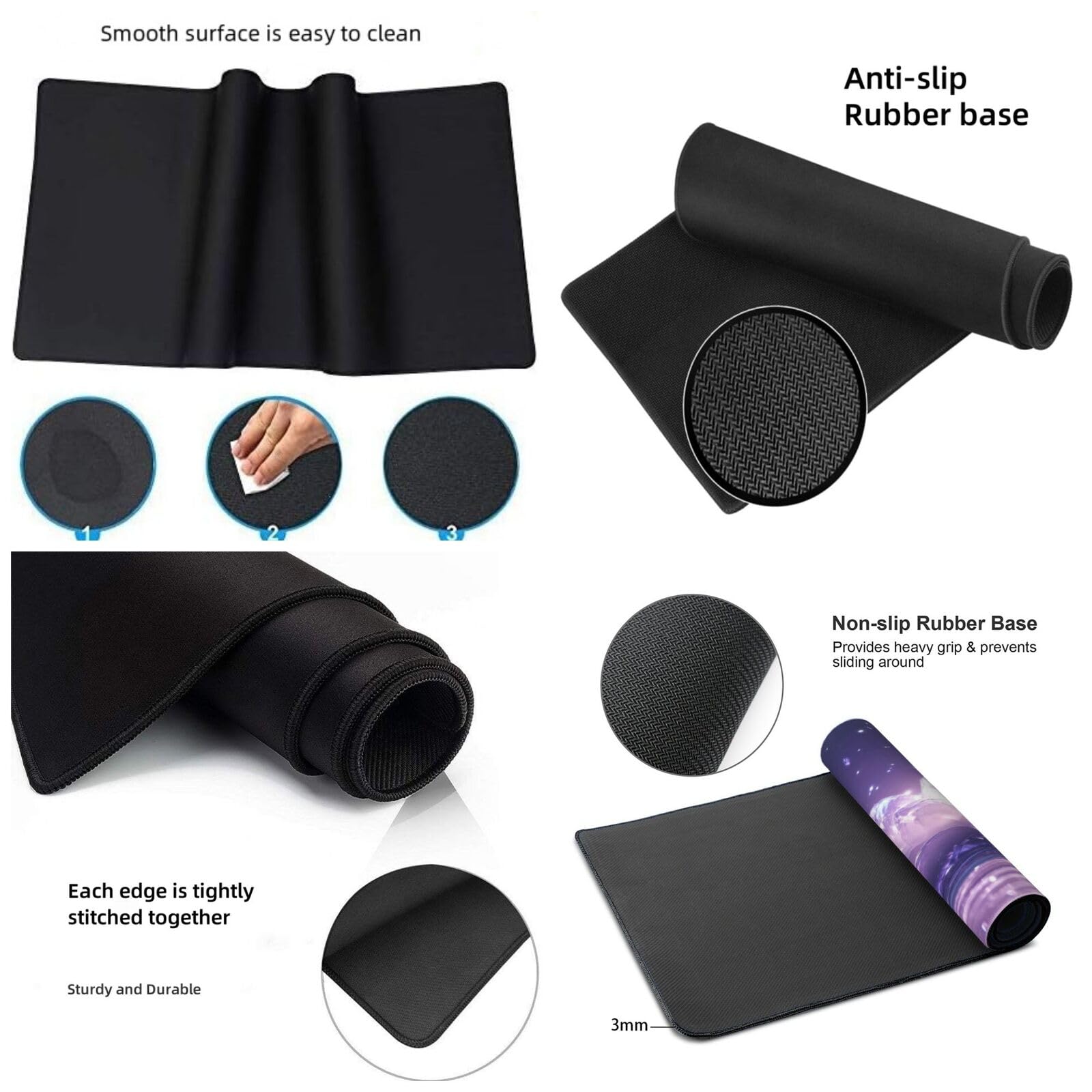 Fioletowa podkładka pod mysz XXL 1200x600x3 mm, podkładka pod mysz lotosu dla graczy, duża podkładka pod mysz z zszytymi krawędziami, gładka powierzchnia i antypoślizgowa gumowa podstawa, akcesoria do