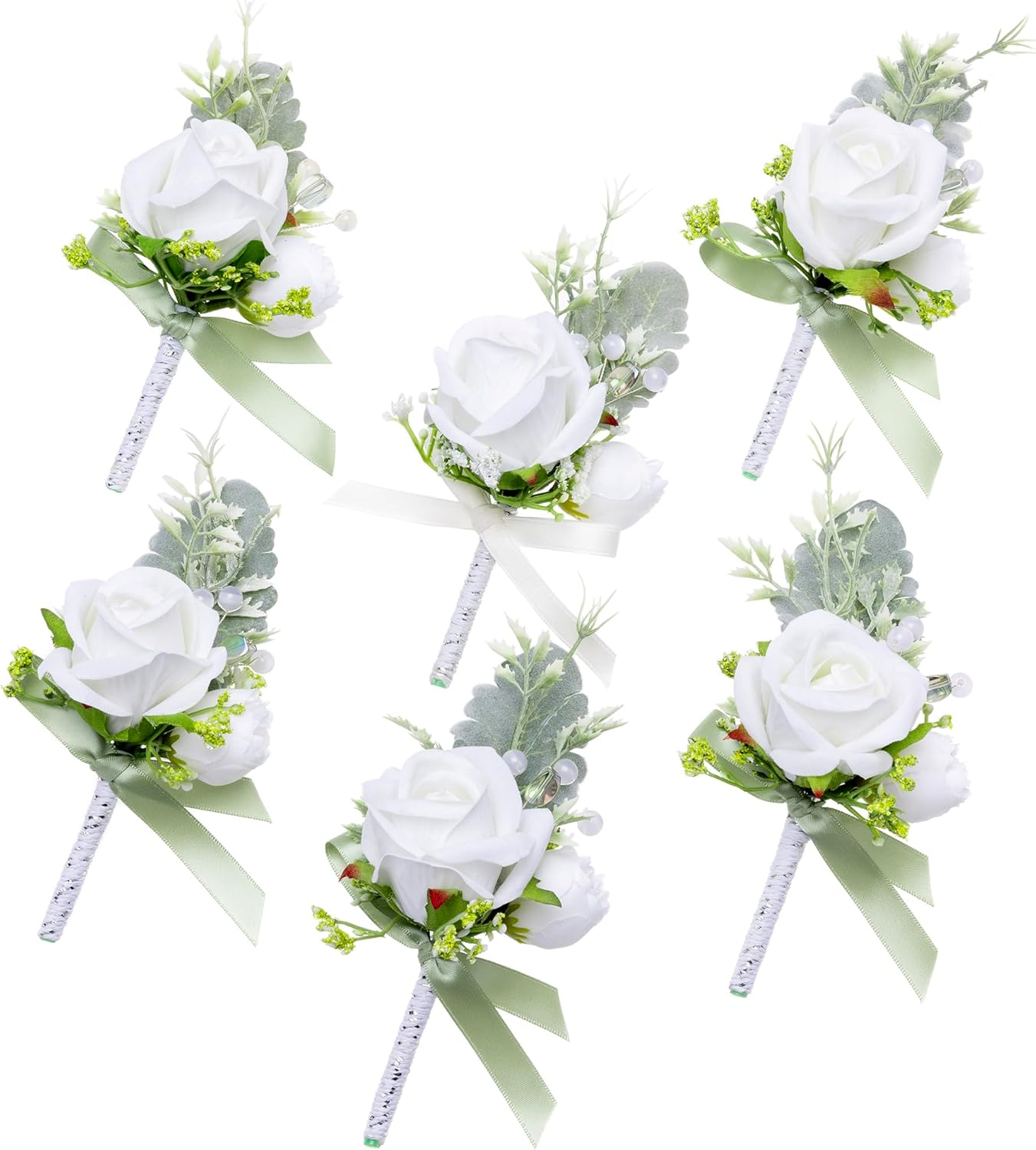 Fnize Blue Boutonniere for Men, 6 Pcs Groom Groomsmen Boutonnieres, Artificial Flowers for Wedding Prom Homecoming