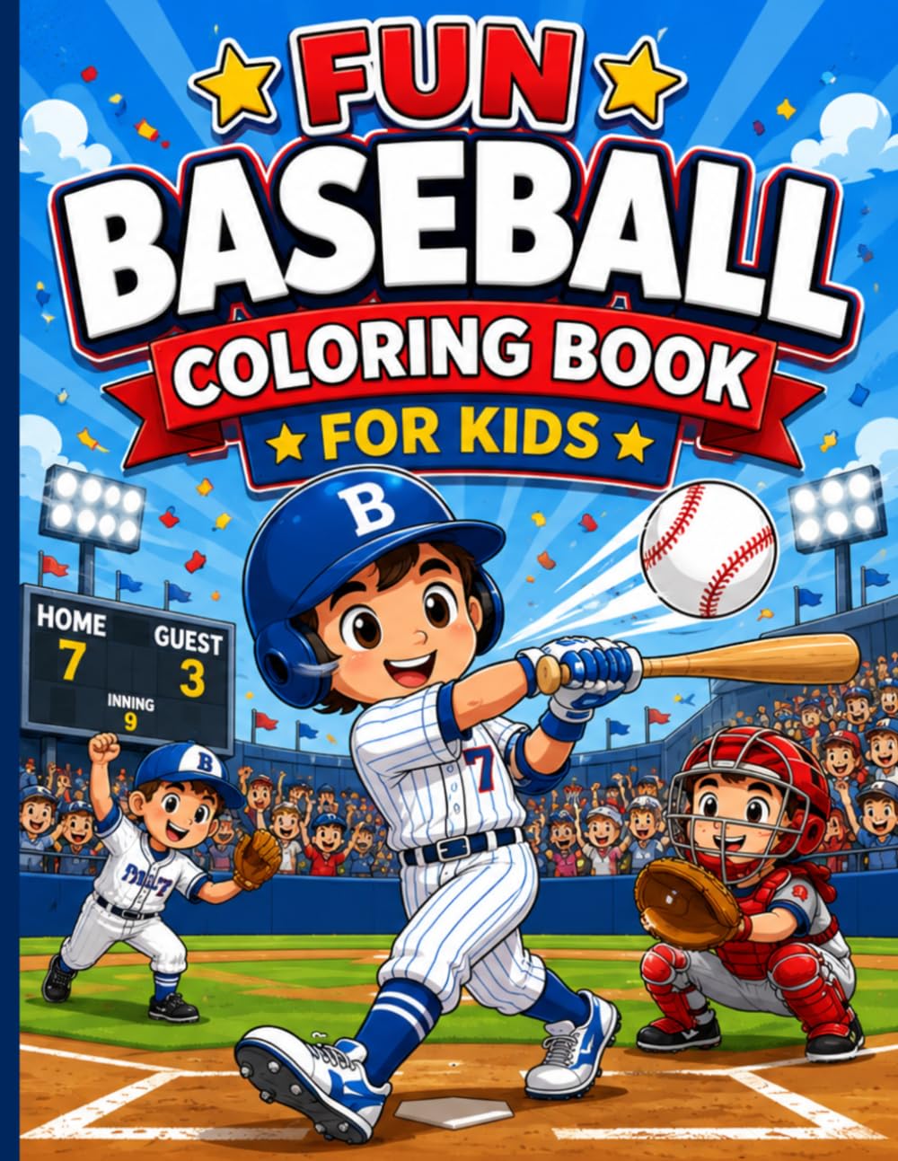 Fun Baseball Coloring Book for Kids: baseball coloring pages for kids ages 4-10 (Summer Sky Sports)