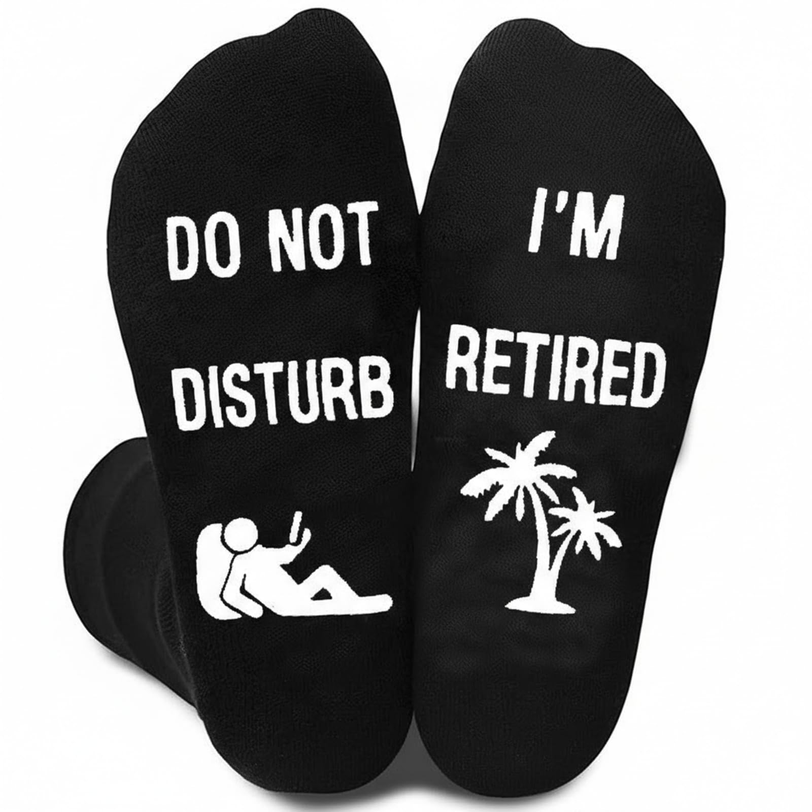 Retirement Gifts for Men Women Socks Do Not Disturb I’m Retired Funny for Black Novelty Retirement Gift Palm Tree and Relaxing Guy Print, Cozy Casual Crew Socks for Dad Grandpa Coworker Mom friend