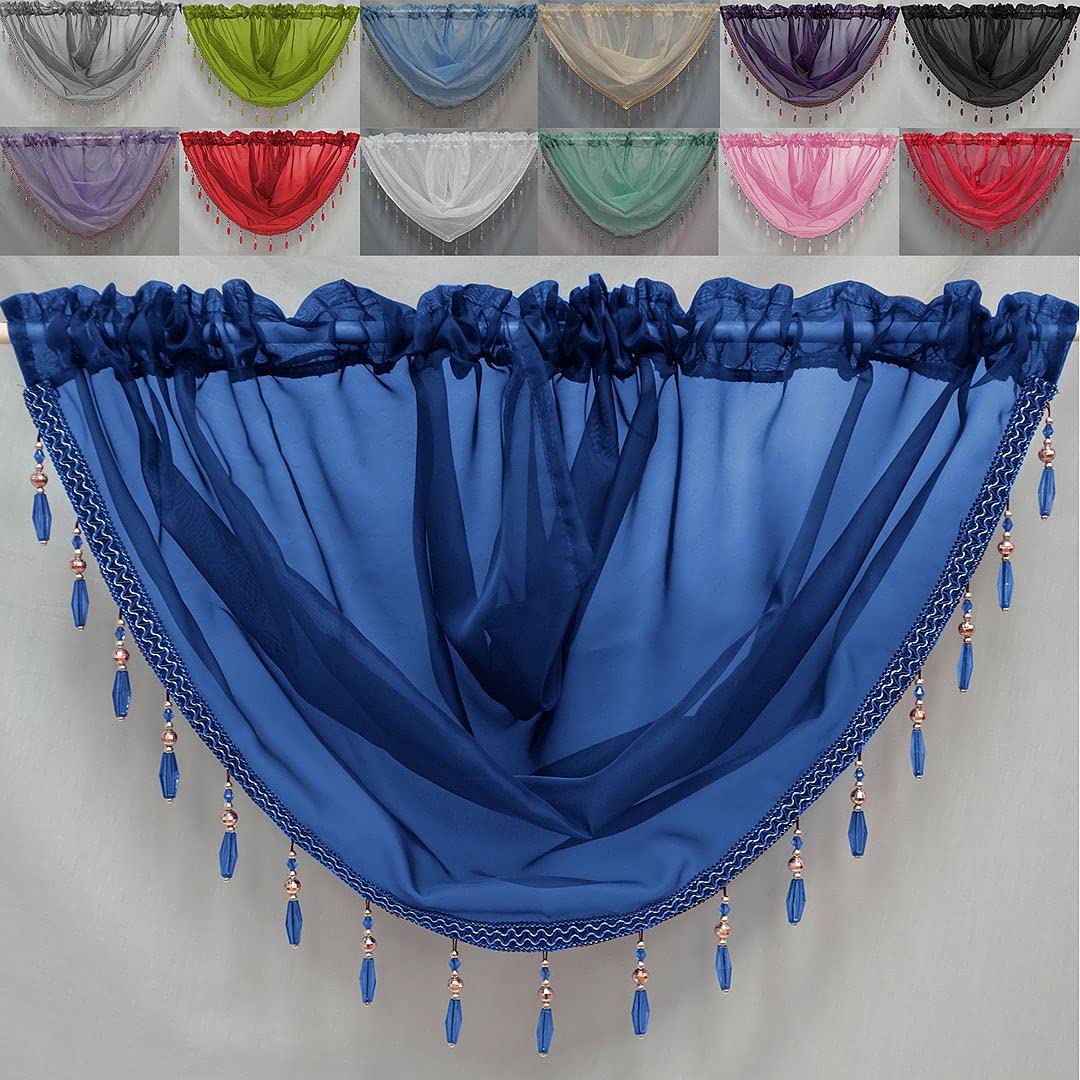 John Aird Crystal Beaded Voile Curtain Swag (Navy)