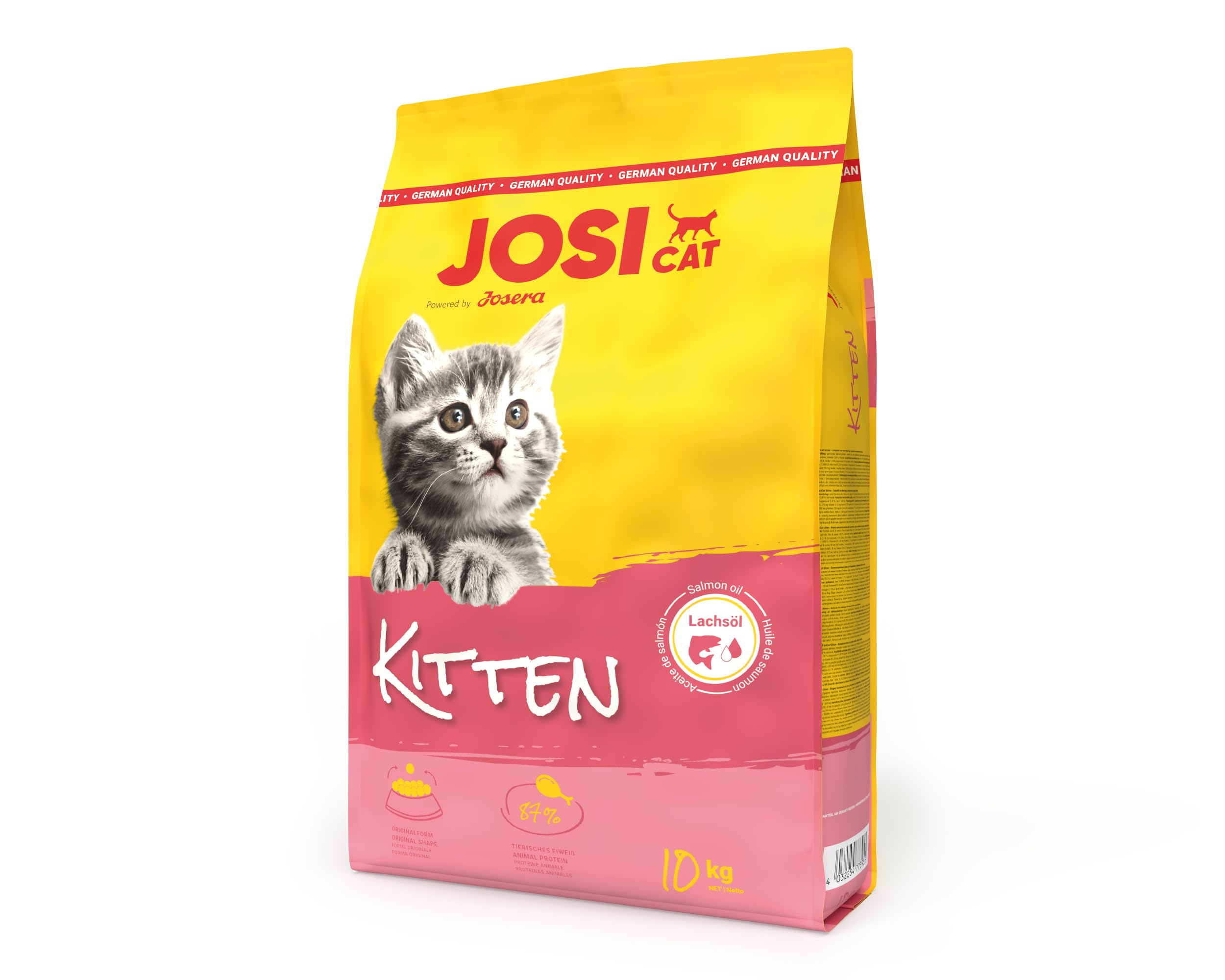 JosiCat Kitten (1 x 10 kg) | Junior | Premium Trockenfutter für wachsende sowie tragende & säugende Katzen | mit hohem Energiegehalt & wertvollem Lachsöl & Vitaminen | Powered by JOSERA | 1er Pack