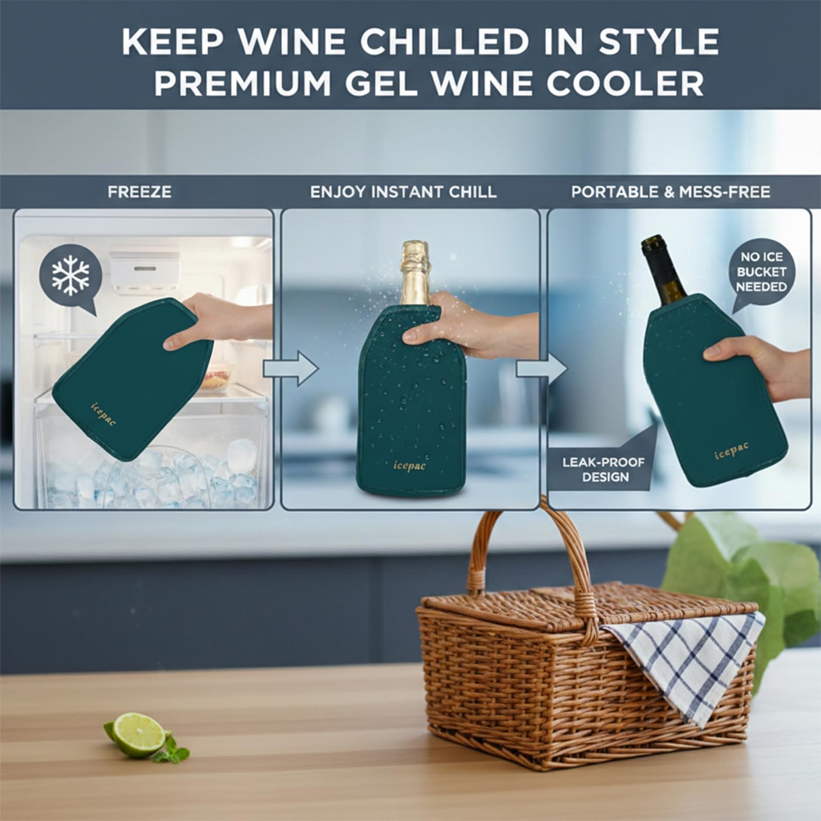 Wine Cooler Sleeve, Wine Bottle Gel Cooler Sleeve Freezer Chiller, Long Lasting Keep Wine Cool and Chill Sleeve for Prosecco Champagne Beer Wine Bottles(1PCS Blackish green) — Amazon image 4