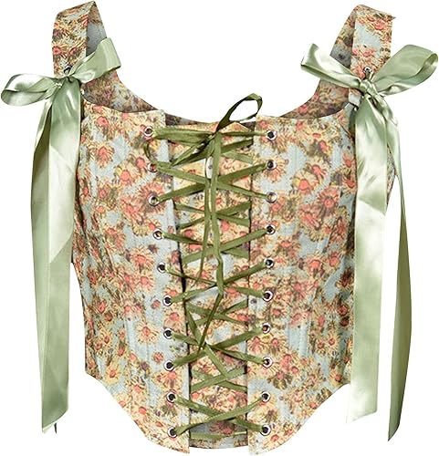 Corsé floral vintage para mujer, lindo chaleco bustier camisola sexy corte bodycon camiseta sin mangas Y2K Ojal Clubwear
