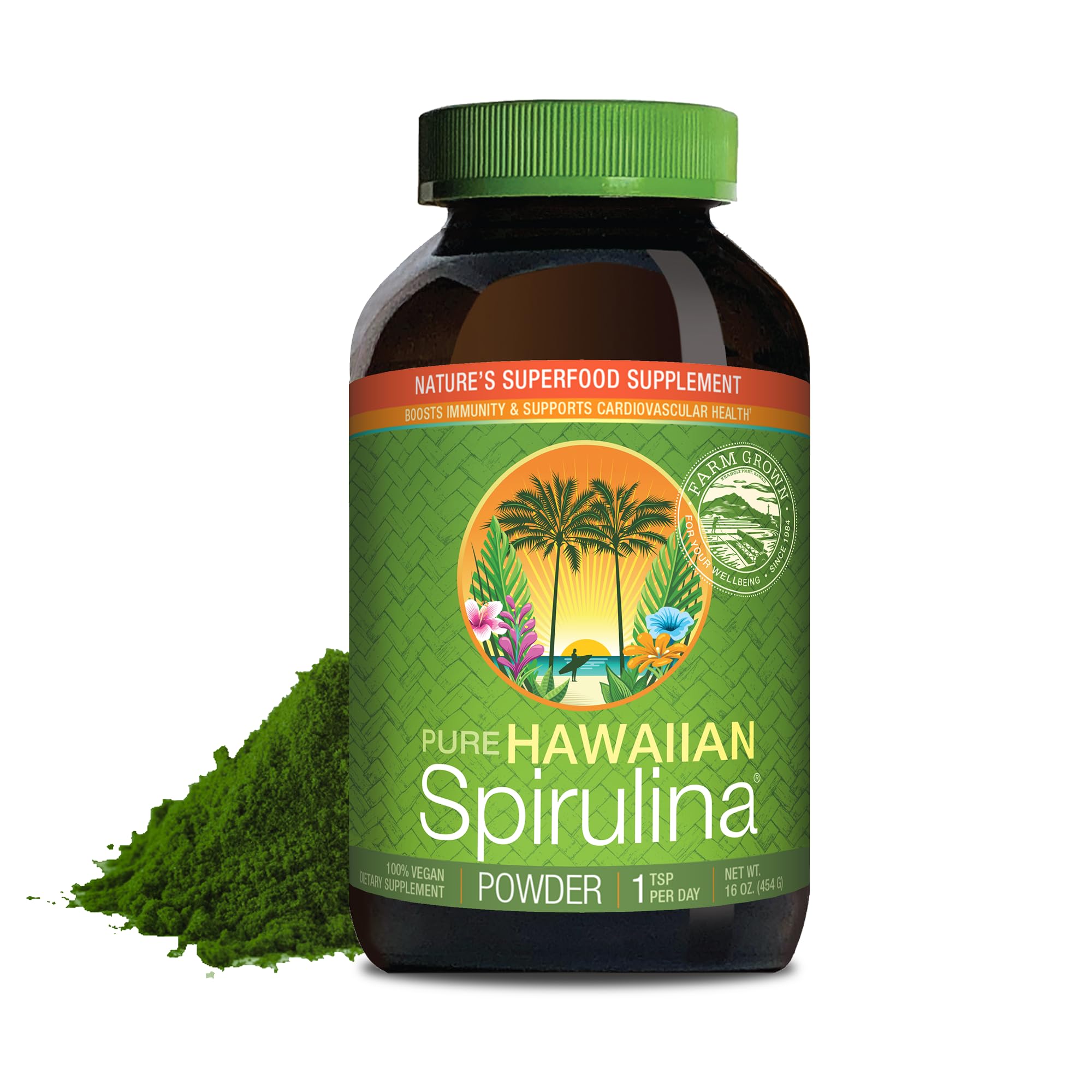 Nutrex Hawaii, Pure Hawaiian Spirulina Powder, Vegan, Supports Immune System, Heart, Cells and Energy, 16 Ounce