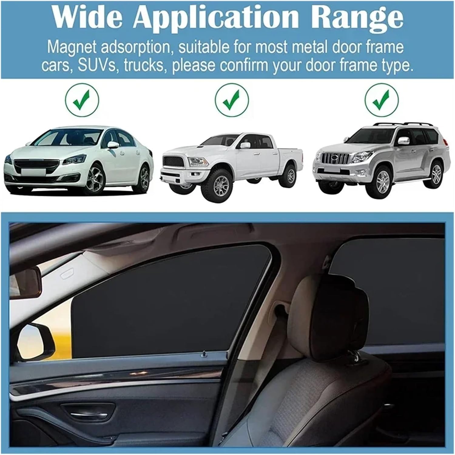 Magnetized Car Sun Shade Sunlight Protection Car Curtain Car Window Sunshade Side Window Protection Film Mesh Sun Visor Vehicle Supplies(Magnet front)