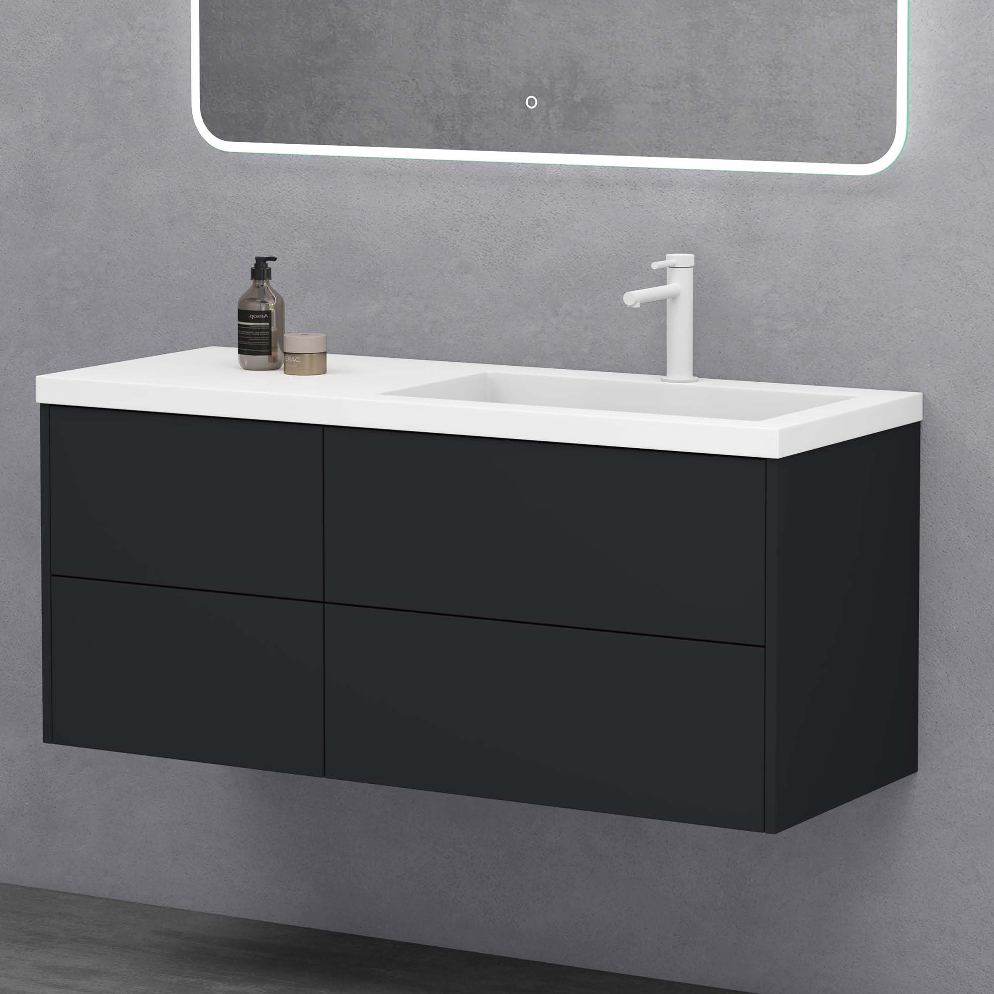 doporro Badezimmerschrank Badmöbel-Set Waschtisch mit Unterschrank Moment mit Soft-Close Wandmontage in matt Anthrazit, BxTxH:120x46x54cm, montagefertig inkl. Mineralguss-Waschbecken