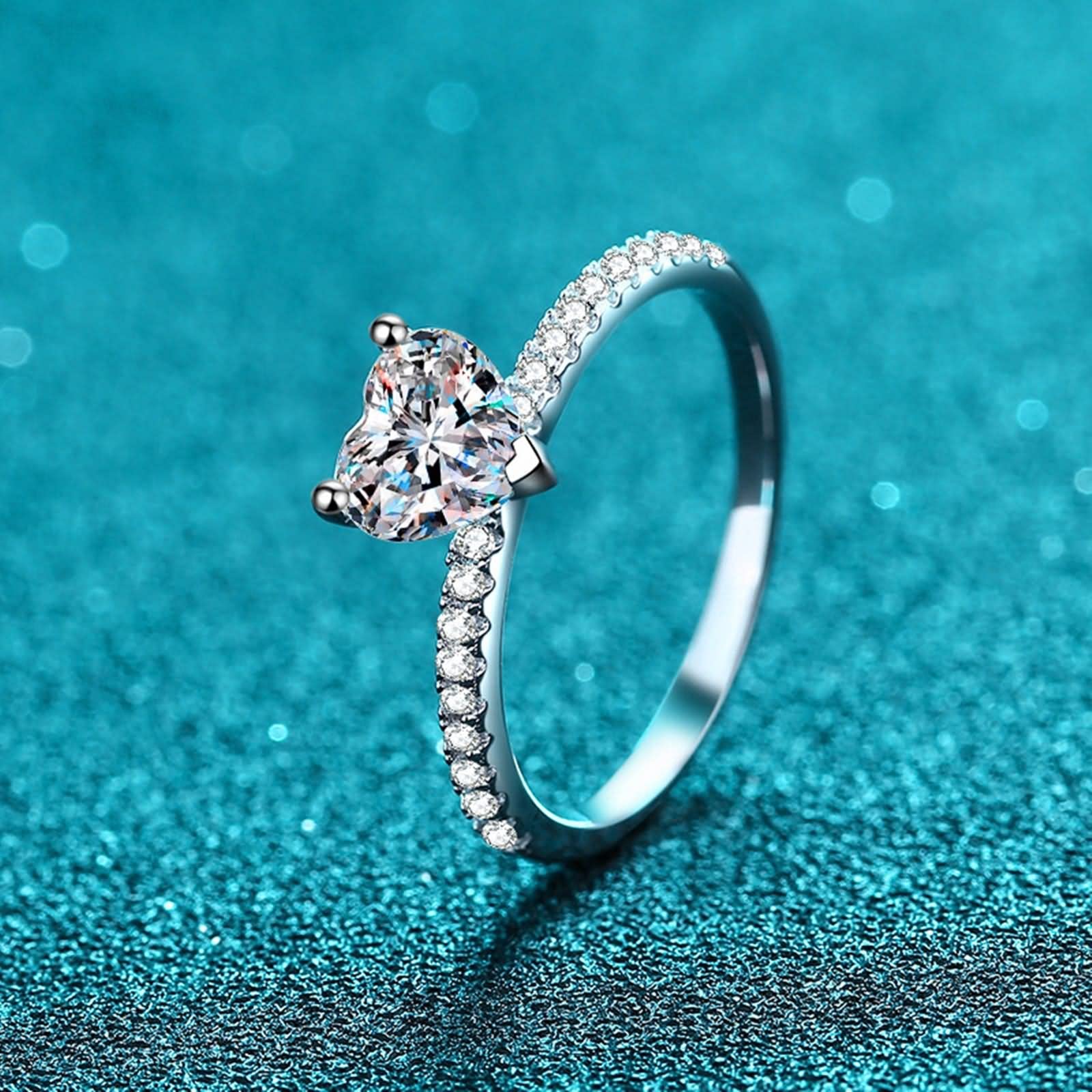 Juego de anillos de plata 925 con circonitas talladas en forma de corazón de 6,5 mm, talla 45 (14,3)