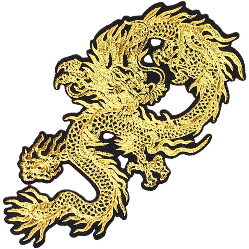 Baokuan Gold Dragon Patch Embroidered Applique Patch Chinese Dragon Sew on or Iron on Patches for Diy Chinese Dragon Costume, Jackets, Clothing, Bags