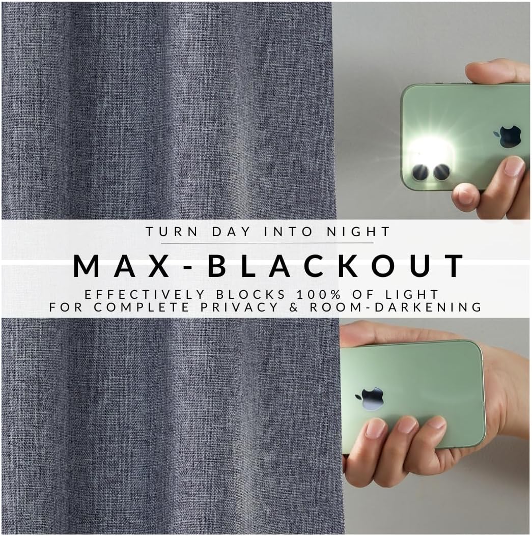 Elrene Home Fashions Solace 100% Max-Blackout Energy Efficient Solid Texture Window Curtain Panel with Rod Pocket/Back Tabs for Living Room/Bedroom/Home Office, 52"x84", Blue