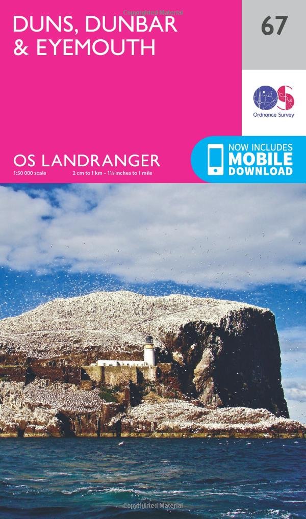 Ordnance Survey Landranger 67 Duns, Dunbar & Eyemouth Map With Digital Version Pink