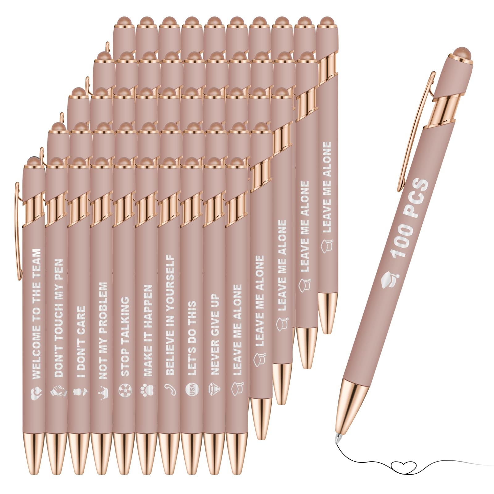 100 Pack Personalized Pens in Bulk Custom Pens with Stylus Black Ballpoint Pens with Name Text Logo, Gift for Birthday Wedding Christmas College