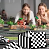 Vista 5 de 50 paquetes de servilletas de fiesta con bandera a cuadros en blanco y negro desechables, suministros de fiesta de cumpleaños de coche de carreras