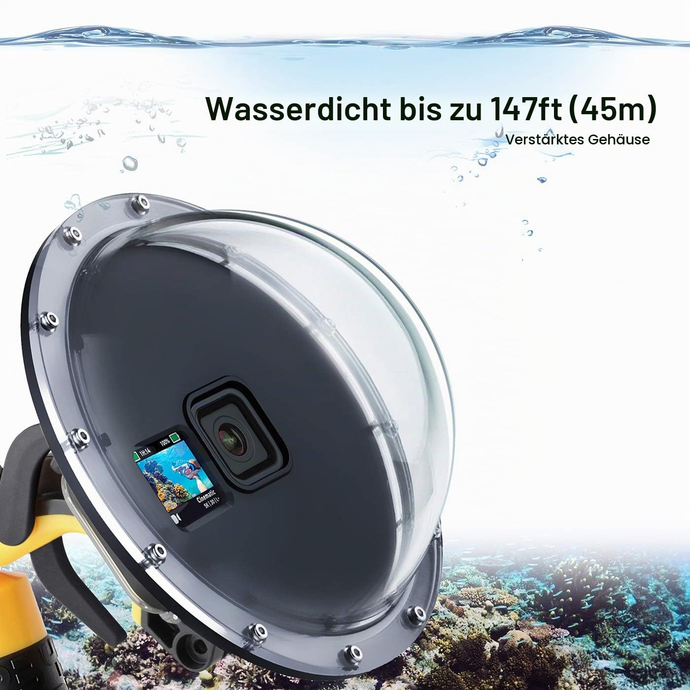 SOONSUN Dome Port für GoPro Hero 9-12 Schwarz, 45 M Wasserdicht, Fall