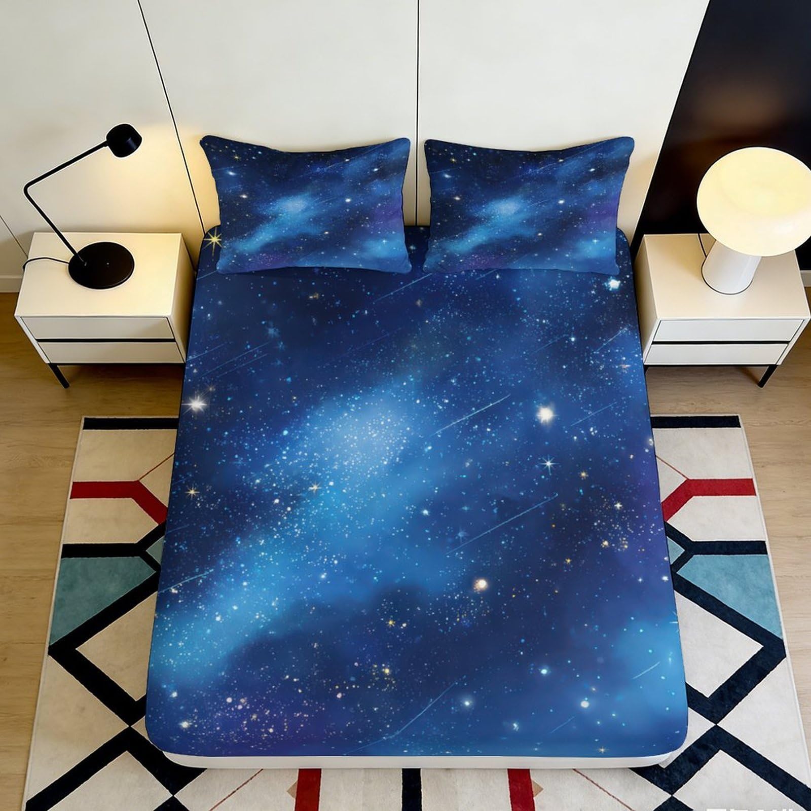 Dhbaneiok Style-7 3D Printed Galaxy Starry Sky Fitted Sheet Microfiber Soft Blue Cosmic Nebula Mattress Cover For Bedroom Dorm Decor 90X200x25cm