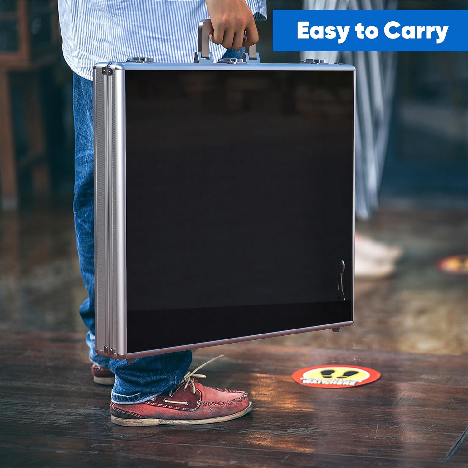 Portable Trade Show Display Case, 24'' x 20'' Card Show Display Case with Locks, Aluminum Showcase for Cards, Jewelry, Pastry Display