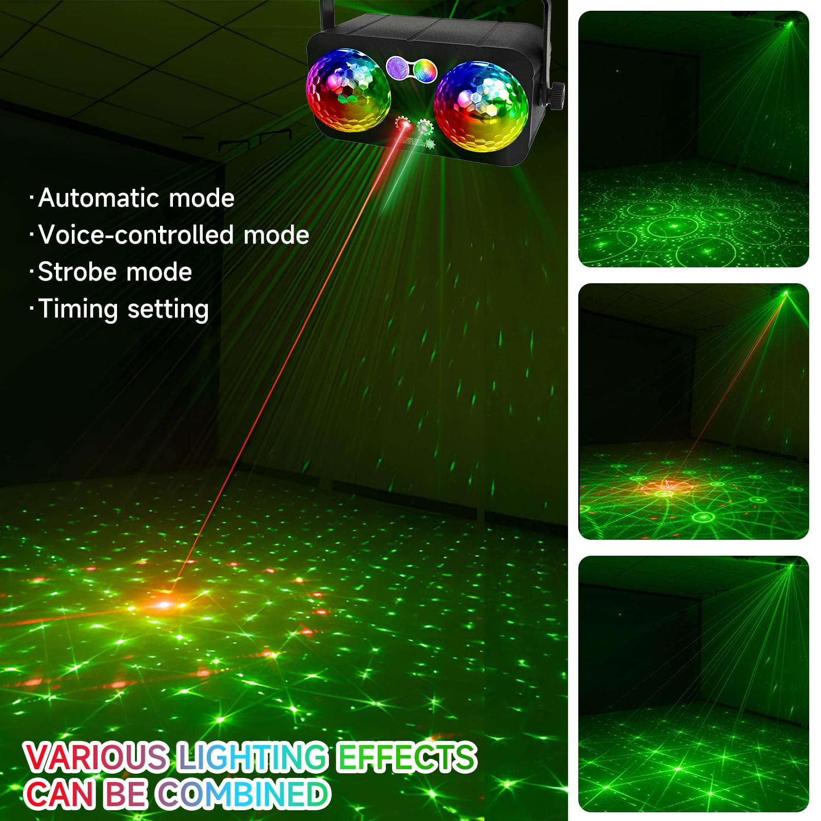 Sfera da discoteca, 6 in 1, luce da discoteca, luce da discoteca, LED attivata, luce stroboscopica colorata per interni, feste di danza, compleanni, rave e home club, karaoke, luci da palcoscenico