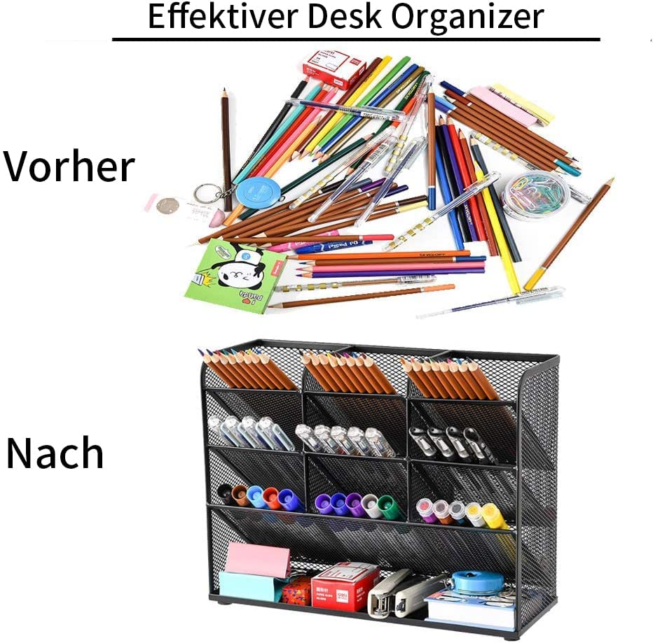 Marbrasse Mesh Desk Organiser, Multi-Functional Pen Holder, Desktop Stationary Organiser, Storage Rack for School Home Office Art Supplies (Mesh Pen Holder Black) - Image 6