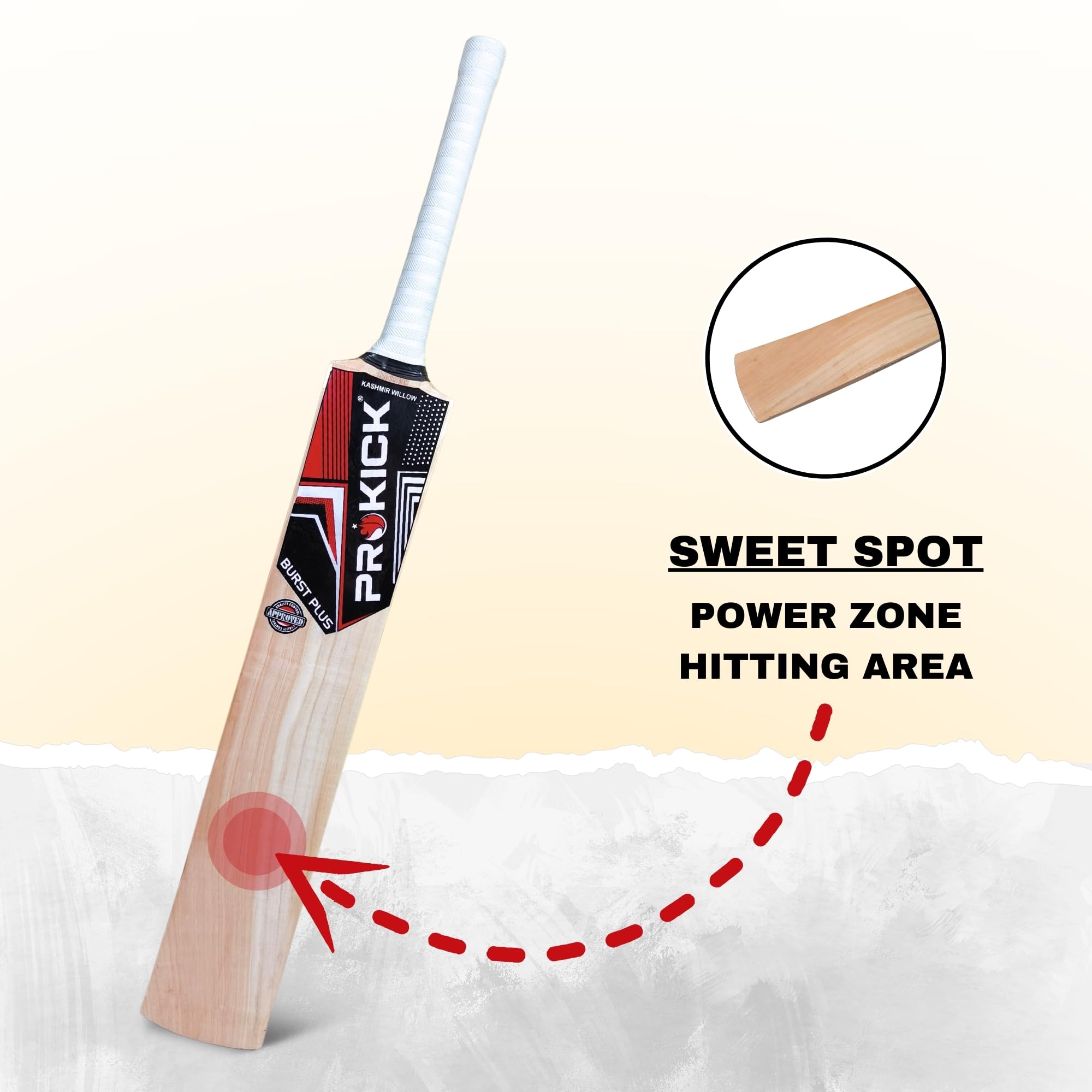 Prokick Burst Plus Kashmir Willow Scoop Cricket Tennis Ball Bat with Cover|Single Blade Full Size Scoop Design Tennis Ball Bat Suitable for Both Hard and Soft Tennis Balls (Size: Short Handle) - Image 4 thumbnail