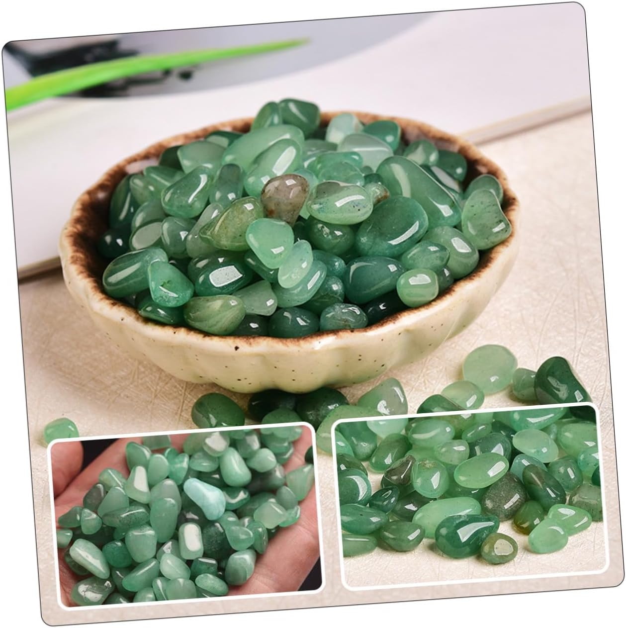 GANAZONO Natural Aventurine Aquarium Rocks 7-9mm Bulk Decorative Gravel 2lb Fish Tank Landscaping Stones for Aquarium Supplies and Aquatic Pets