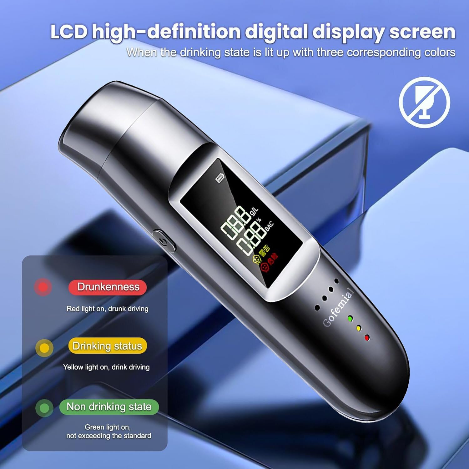 Etilometro Portatile Certificato Alcol Test, Professionale Alcol Test Senza Contatto Tester di Alcool Display LCD Digitale e Allarme Vocale, Precisione di Grado Riutilizzabili Ricaricabile
