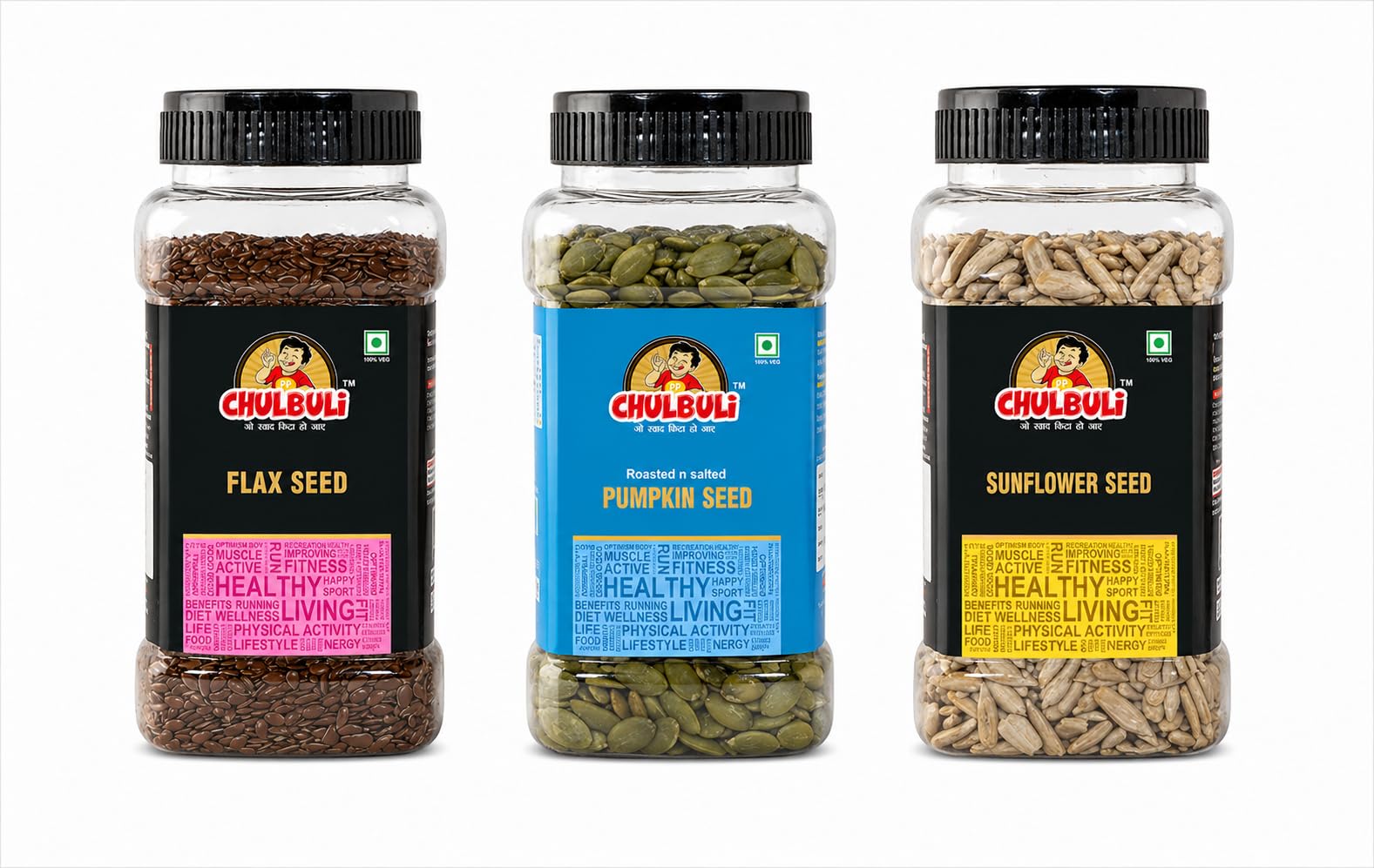 PP Chulbuli Flax Seeds Roasted Pumpkin Seed Sunflower Combo | Superfood Trio for Smoothies Salads Oats Baking Cooking | Healthy Breakfast Gym Nutrition Diet Snack | 3 x 200g