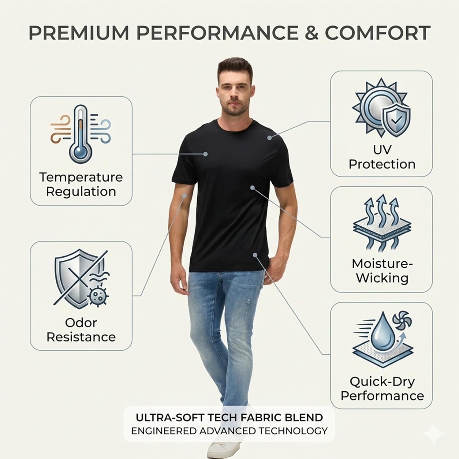Men’s 100% Merino Wool T-Shirt, Lightweight Temperature-Regulating Base Layer for Everyday Wear