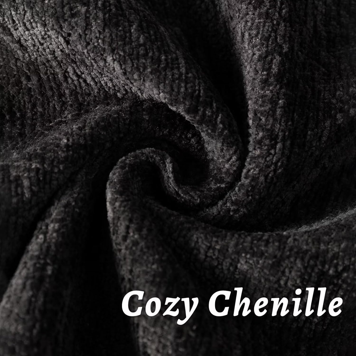 Black Decorative Throw Pillow Covers 18x18 Inch Set of 2 Cozy Soild Chenille Cushion Cases Soft Textured Square Couch Pillows Cover Boho Accent Farmhouse Pillowcases for Sofa Bed