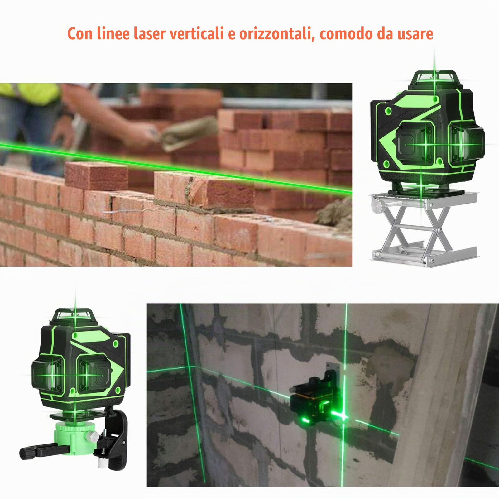 Livelle laser con treppiede regolabile in altezza da 1,2 m, Generatori di linea laser 4x360° 4D a 16 linee con linee orizzontali verticali Livella laser autolivellante