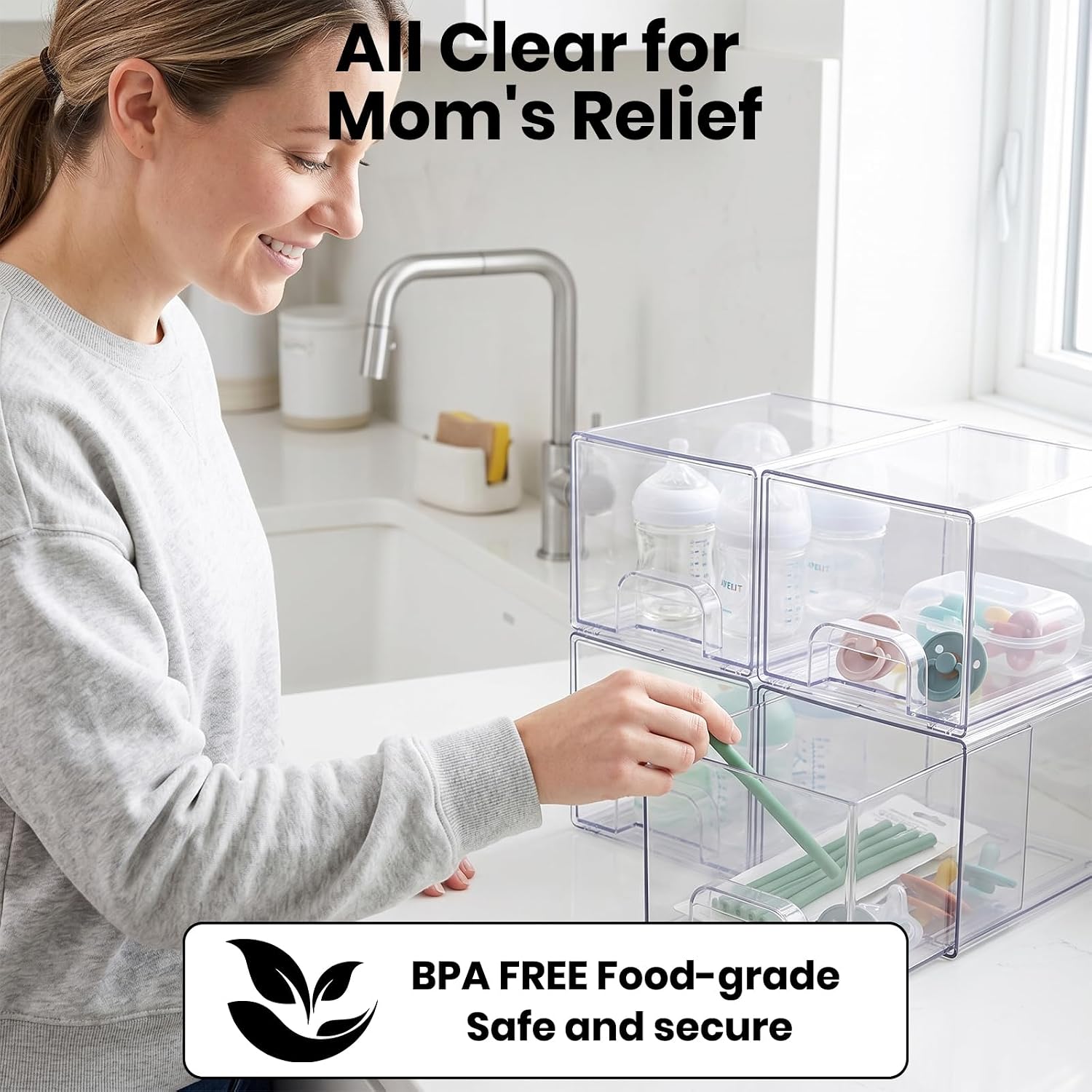 4 Pack Small Clear Stackable Storage Drawers