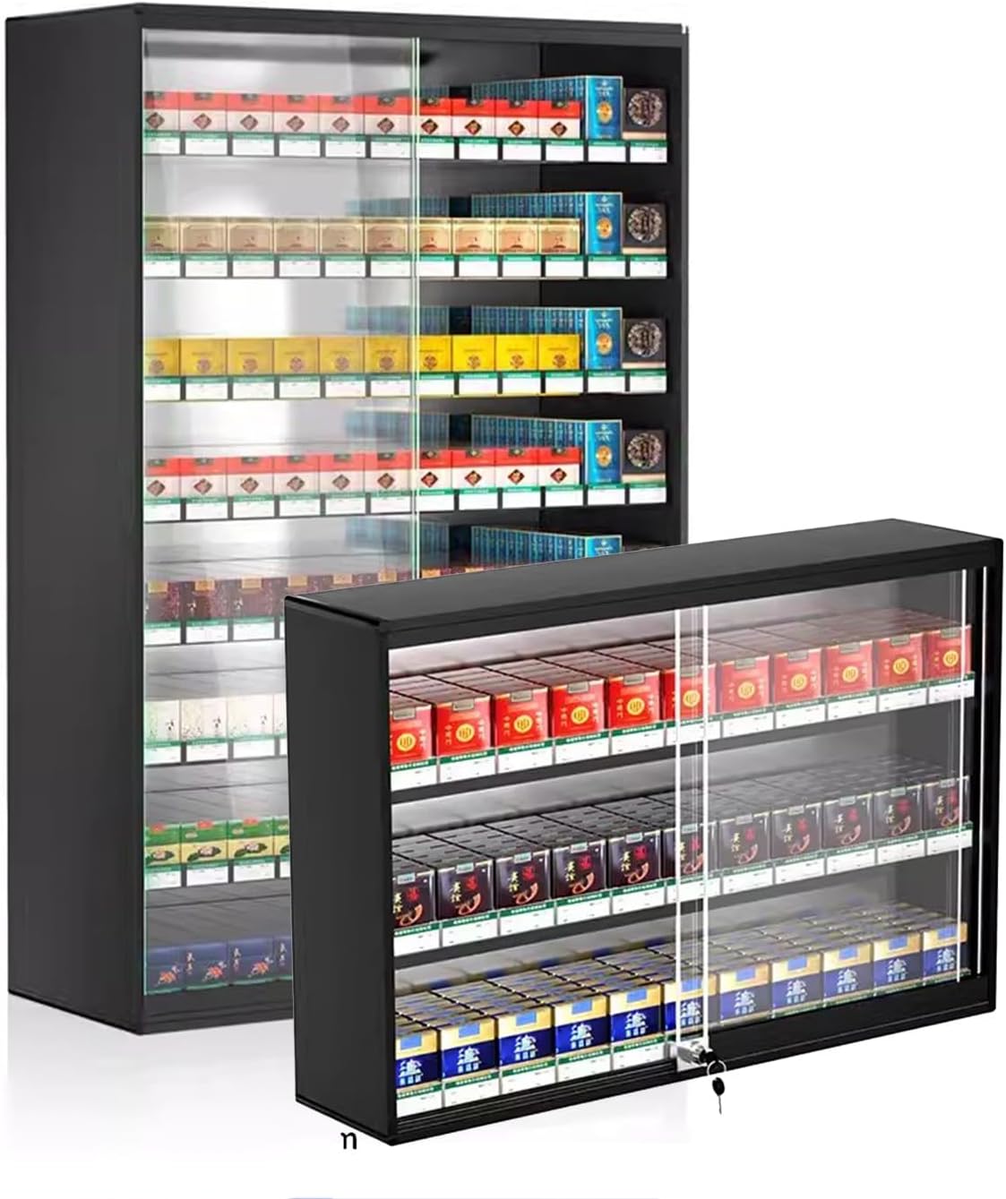 Cigarette Display Racks，cigarette Pusher Pack Display Racks，cigarette Racks For Convenience Stores，Lighter Lighters Match Books Matches Display Case Cabinet Wall Rack Holder Lockable. (Color : Black