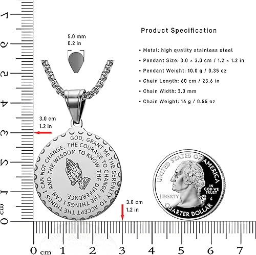 Miniatura 4 de Yaumatea Collar de Oración de la Serenidad con Colgante de Moneda de Manos Orando para Hombres y Mujeres Oración del Señor Versículo Bíblico Coraje