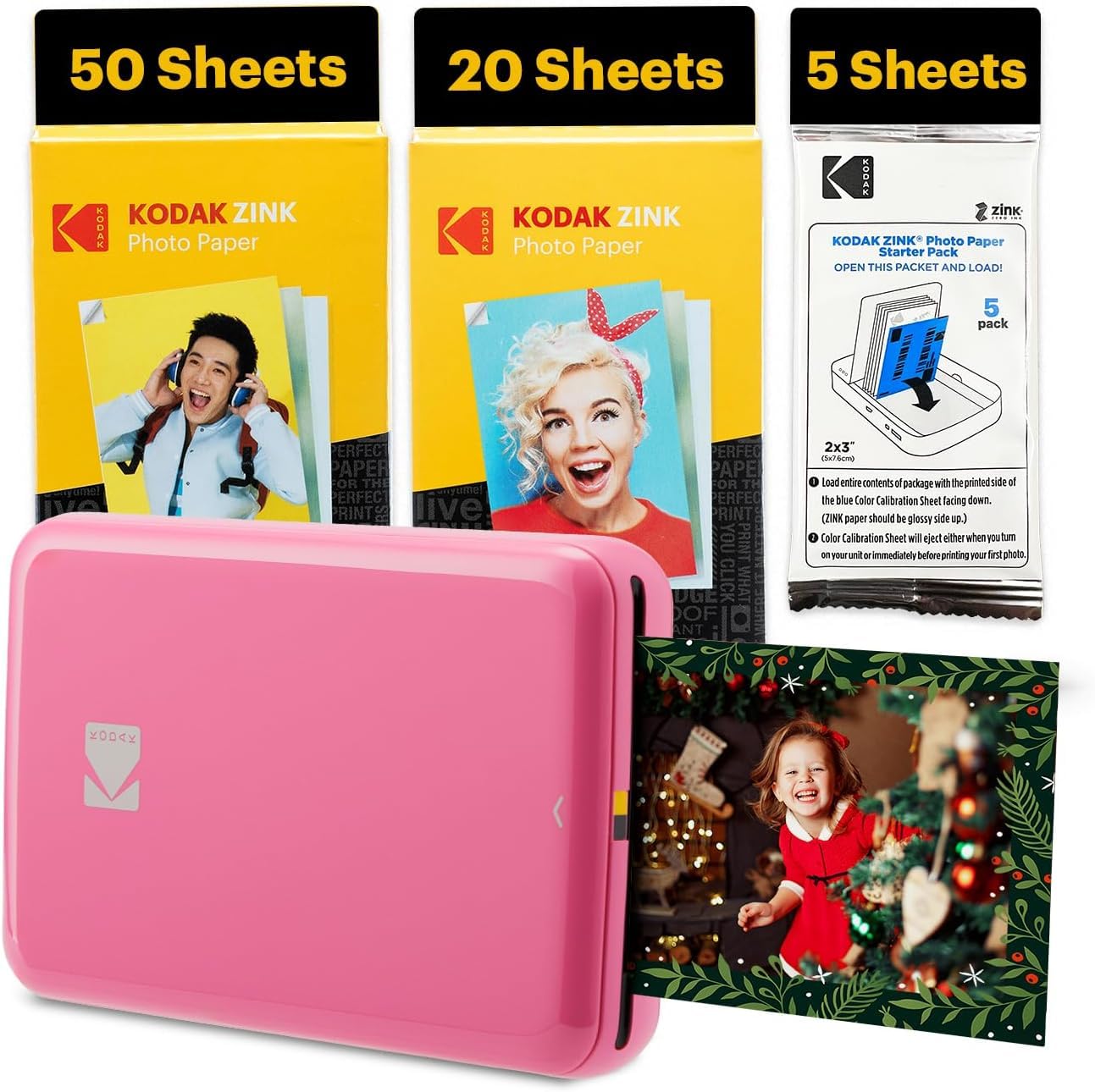 Kodak Step Sofortbild-Smartphone-Drucker – 75 Blatt Paket – Zink 2x3” Fotos – Bluetooth – Rosa