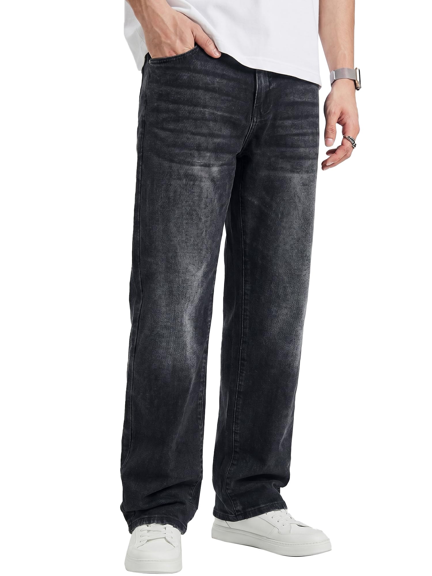 JMIERR Jeans Herren Baggy Baumwolle Weite Jeans Hose Herren Stretch Vintage Loose Fit - Bequeme Streetwear Freizeithosen