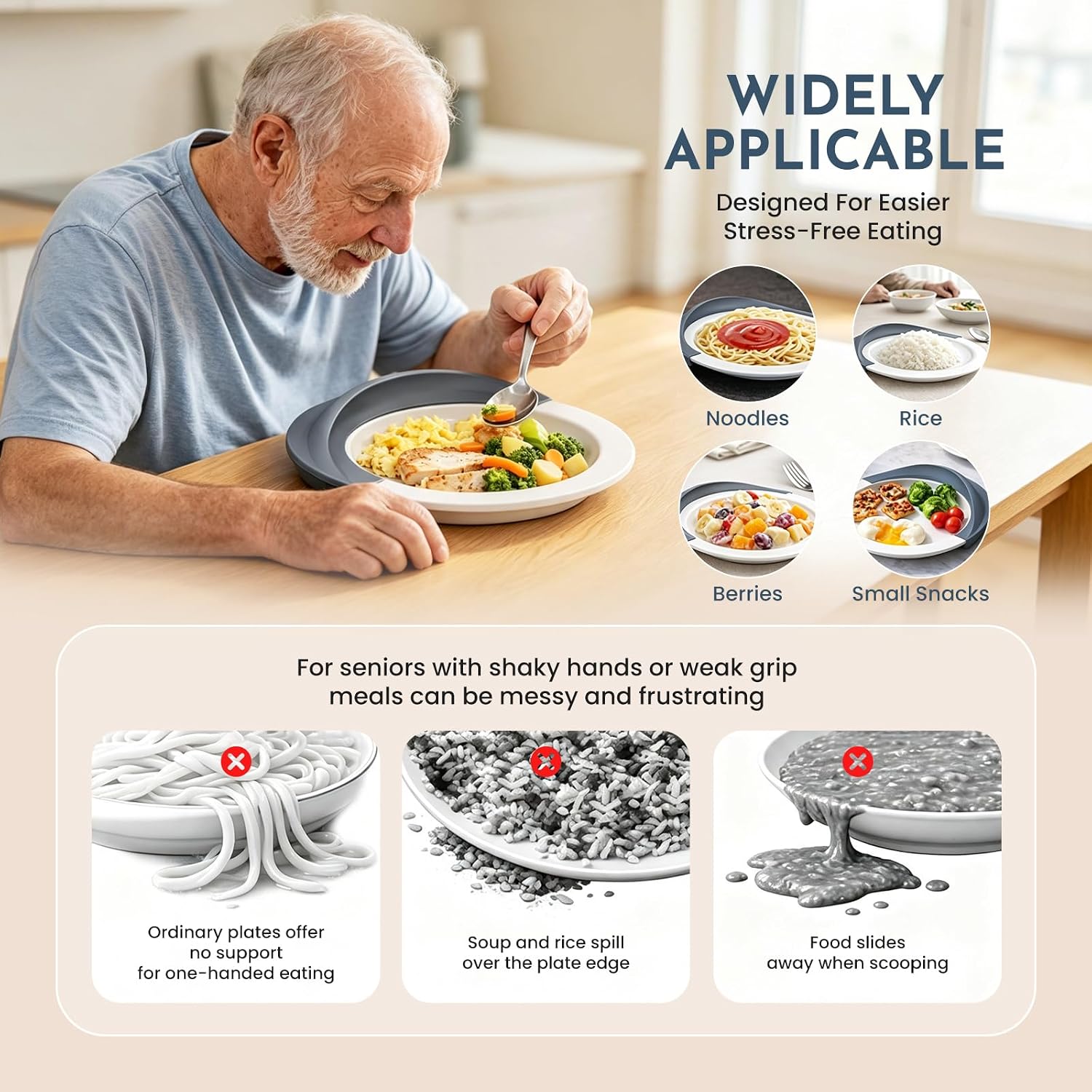 Adaptive Silicone Plate Guard for Eating Spill Proof Fits Most 7-12" Plates