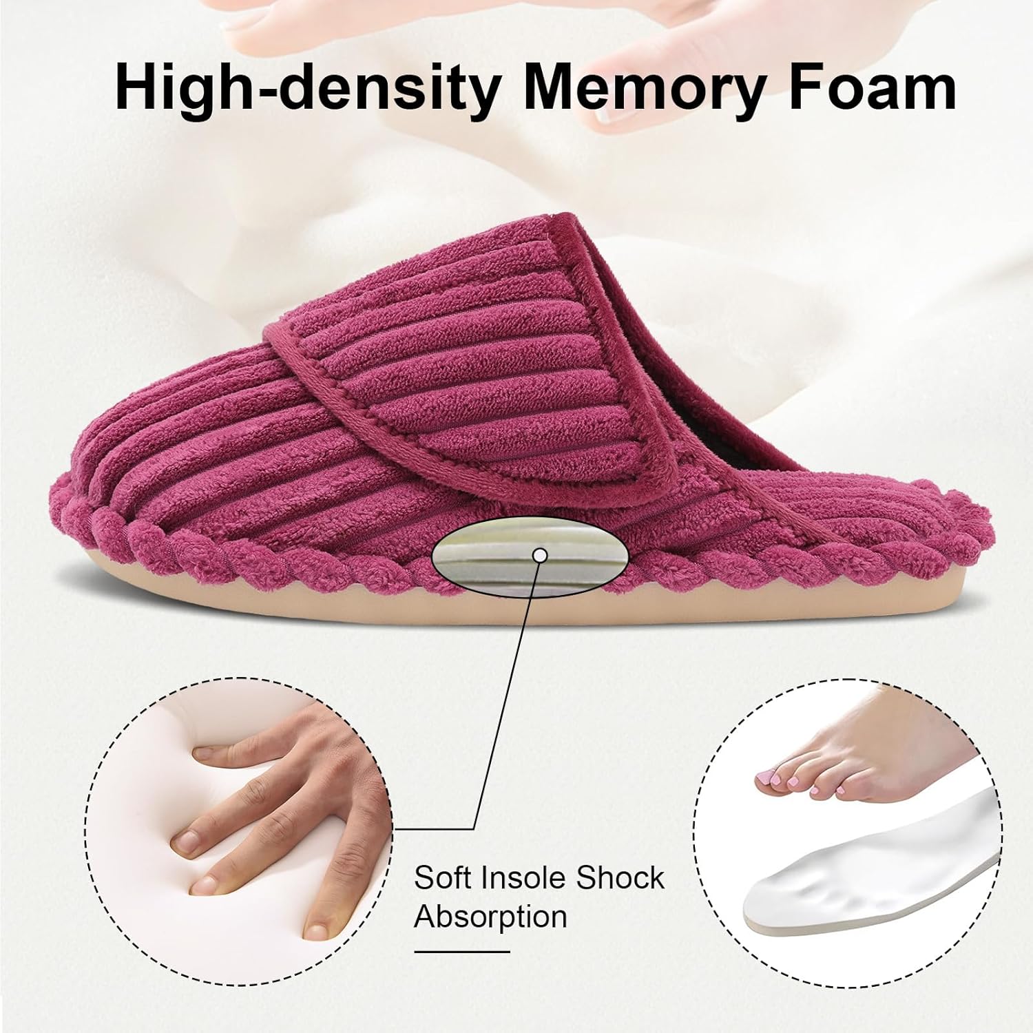 Besroad Slippers for Women Memory Foam House Bedroom Slippers Adjustable Corduroy House Slides Sandals Shoes - Image 6